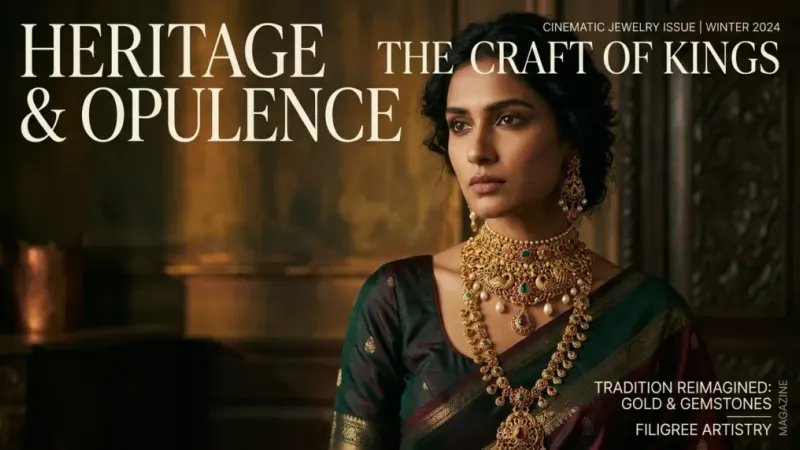 For this article, select a creative concept directly related to the topic, and create visuals with cinematic quality and the aesthetic of an editorial magazine cover, ensuring each composition is unique and distinct. The visuals must be in landscape format, with a 16:9 aspect ratio, and feature a wide, horizontal composition—vertical or square formats are strictly prohibited. Wide landscape format only, no portrait, no square.“En Şık 10 Geleneksel Kolye Modeli”